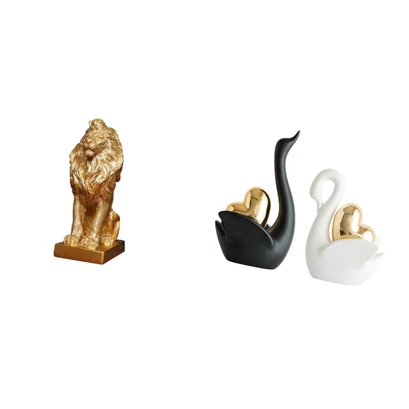 CoudarTitie Lion Figurine Swan Statue Ceramic Resin Animal Sculpture Modern Ornament Suitable for Home Office Desk Living Room Bedroom Bookshelf Cabinet Fireplace