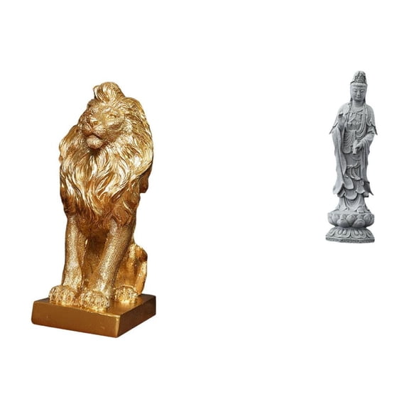CoudarTitie Lion Sculpture Statue Collectible Tabletop Ornament Art Figurine Decorative for Office Home Bookshelf Birthday Gift Guan Yin Stone Artwork Feng Shui C