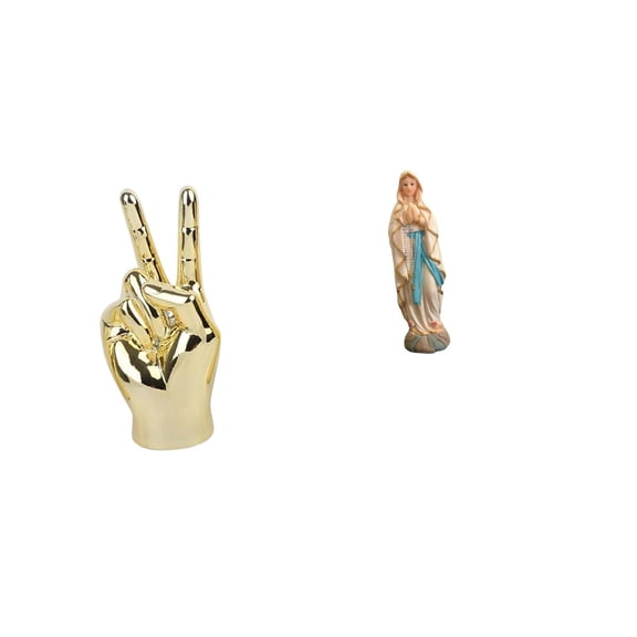 CoudarTitie Living Room Desk Sculpture Inspired by Hand Finger Gestures and Virgin Mary Lady of Luther Figurine Decorative Resin Artwork