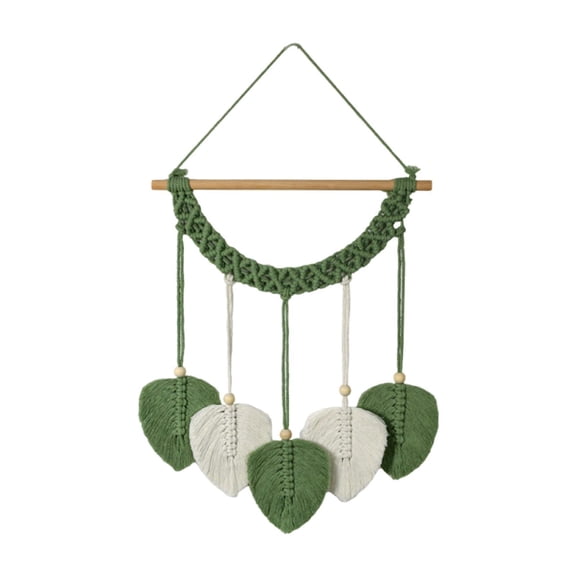 CoudarTitie Macrame Wall Hanging Leaves Tapestry Backdrop Modern Hand Woven Leaf Tassels for Green
