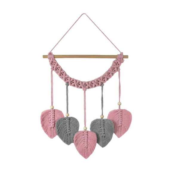 CoudarTitie Macrame Wall Hanging Leaves Tapestry Backdrop Modern Hand Woven Leaf Tassels for Pink