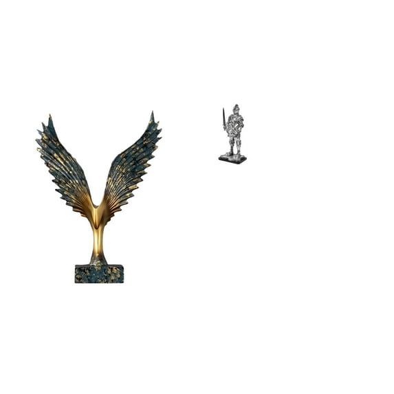 CoudarTitie Majestic Resin Knight Winged Sculpture Feng Shui Vintage Creative Tabletop Ornament Decorative Entryway Bookshelf Office Desk Housewarming