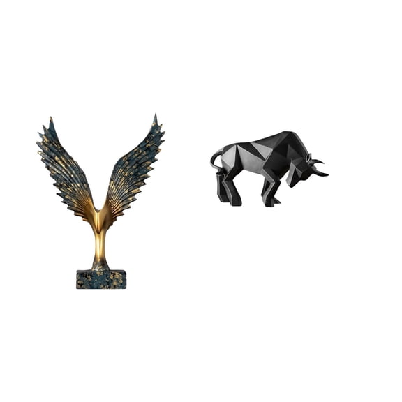 CoudarTitie Majestic Resin Winged Bull Sculpture Feng Shui Ornament Modern Abstract Figurine Decorative Collectible for Entryway Tabletop Desk Shelf Office