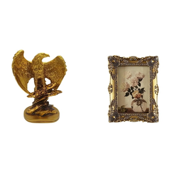 CoudarTitie Majestic Sculpture and Vintage Photo Frame Ornament Decorative Artwork for Home Office Tabletop Bookshelves Wedding Party Display