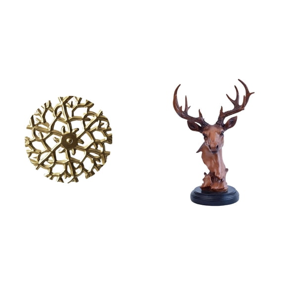 CoudarTitie Metal Wall Hanging Sculpture Decorative Disc Deer Head Figurine Ornament Crafted From Iron Resin Glass Mirror Suitable for Living Room Bedroom Dining