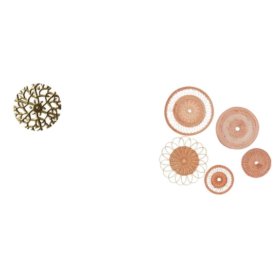 CoudarTitie Metal Wall Hanging Sculpture Wrought Iron Glass Mirror Rattan Woven Wall Crafts Ornament Suitable for Living Room Bedroom Outdoor Dining Room Hallway