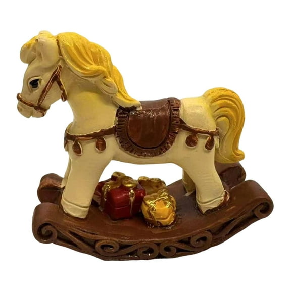 CoudarTitie Miniature Figurine Animal Statue Wedding Small Christmas Rocking Horse Decor Style D