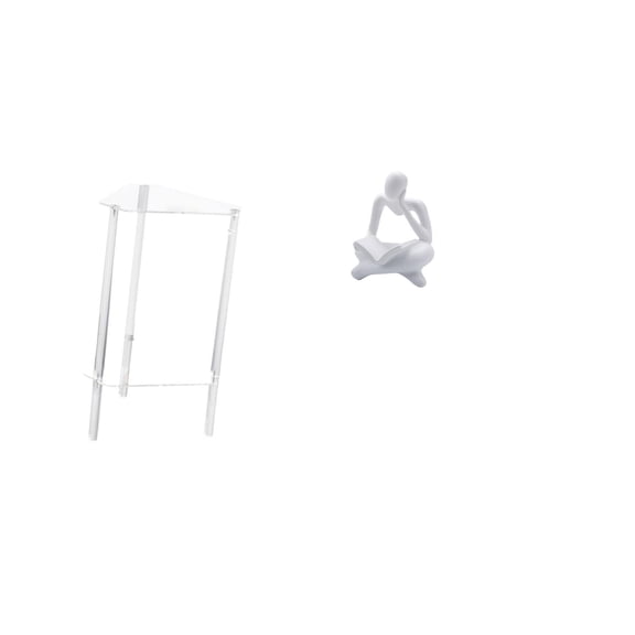 CoudarTitie Minimalist Acrylic Nightstand with Abstract Thinker Statue Modern Bedside Cabinet for Living Room Home Office Bedroom Shelf Decor