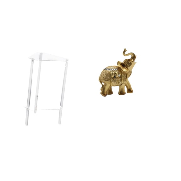 CoudarTitie Minimalist Acrylic Side Table with Elephant Resin Sculpture Modern Bedside Cabinet and Animal Art Figurine for Living Room Bedroom Home Office Decor