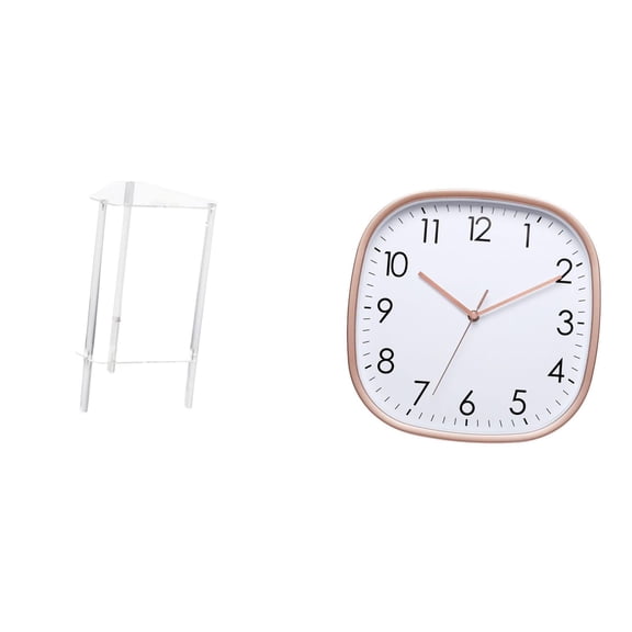 CoudarTitie Minimalist Acrylic Side Table with Digital Wall Clock Design Modern Bedside Cabinet and Vintage Art for Living Room Bedroom Office Decor