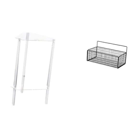 CoudarTitie Minimalist Clear Acrylic Side Table with Floating Metal Wire Storage Basket Modern Bedside Cabinet and Wall Organizer Shelves for Living Room Bedroom Home Office Kitchen Bathroom