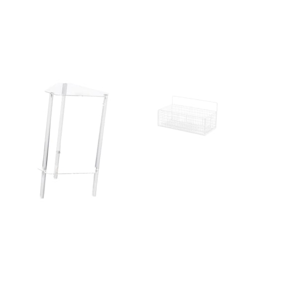 CoudarTitie Minimalist Clear Acrylic Side Table with Floating Shelves and Metal Wire Storage Basket for Modern Living Room Bedroom Home Office Kitchen Bathroom Countertop Organizer