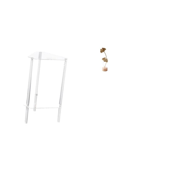 CoudarTitie Minimalist Clear Acrylic Side Table with Leaf Sculpture Metal Statue Modern Bedside Cabinet End Table for Living Room Bedroom Home Office Nordic Creative Ornament Abstract Crafts