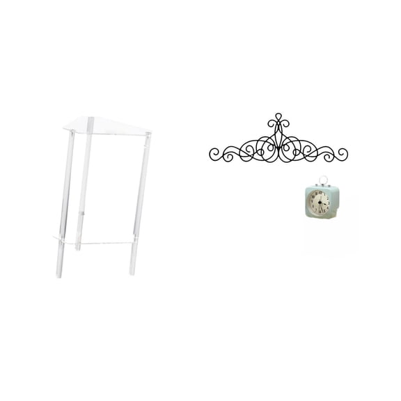 CoudarTitie Minimalist Clear Acrylic Side Table NightStand Modern Bedside Cabinet End Table for Living Room Home Office Bedroom Scroll Metal Wall Art Decor Plaque Floral for Patio Indoor