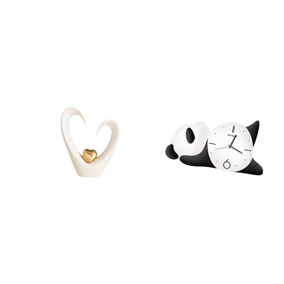 CoudarTitie Minimalist Heart Panda Sculpture Modern Decorative Figurine and Wall Clock for Living Room Shelf Desk Entrance Home Decor Collectible