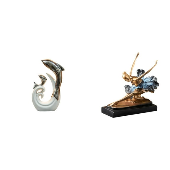 CoudarTitie Modern Abstract Ceramic Dolphin and Ballet Dancer Statue for Living Room Office Fireplace Coffee Table Restaurant Desk Decor Gift