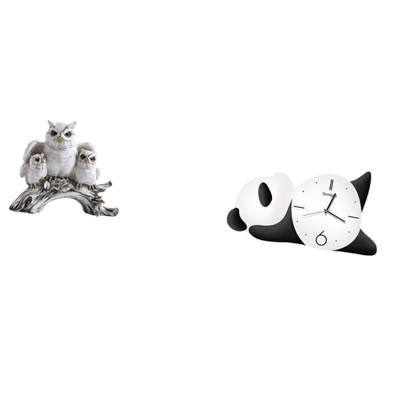 CoudarTitie Modern Animal Owl Panda Sculpture Figurine Tabletop Ornament Sturdy Cute Wall Clock Home Decor for Living Room Office Cabinet