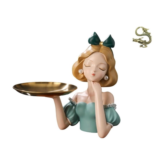 CoudarTitie Modern Art Resin Princess Statue Key Holder Tray Multipurpose Candy Storage Ornament for Living Room Bedroom Office Decor