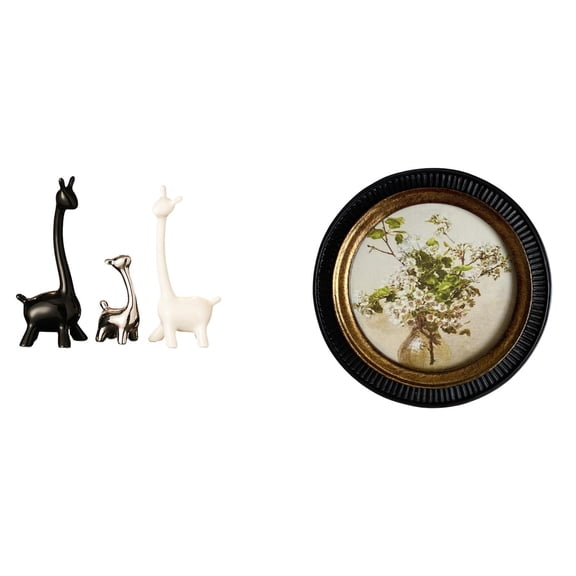 CoudarTitie Modern Ceramic Giraffe Statue and Antique Embossed Resin Photo Frame Creative Centerpiece for Bedroom Office Bookshelf Retro Home Decor