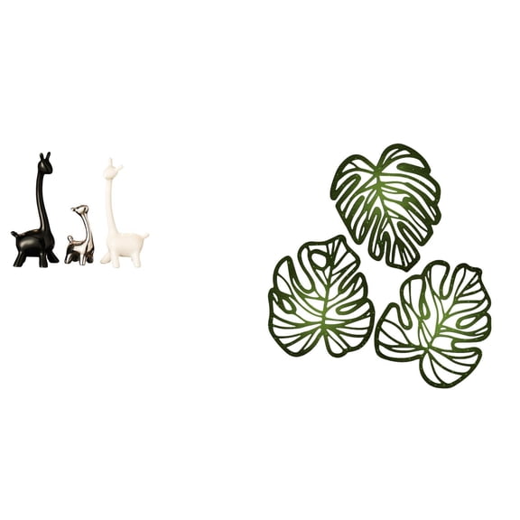 CoudarTitie Modern Creative Giraffe Statue and Palm Leaves Wood Wall Art Centerpiece for Desk Office Bookshelf Bedroom Bathroom TV Background Decor