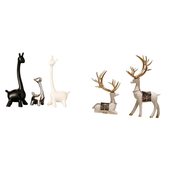 CoudarTitie Modern Creative Giraffe and Deer Figurines Ceramic Statue Set for Desk Office Bookshelf Bedroom Living Room Home Decor Centerpiece