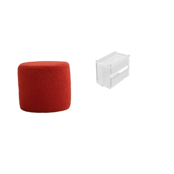 CoudarTitie Modern Cylinder Ottoman Stool and Acrylic Toilet Paper Storage Box for Office Bedroom Nursery Apartment Wall Mounted Tissue Paper Holder Bench Seat