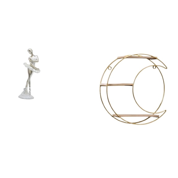 CoudarTitie Modern Dancing Girl Art Sculpture with Multifunctional Metal Wall Hanging Shelf for Bedroom Office and Collectibles Display Decor