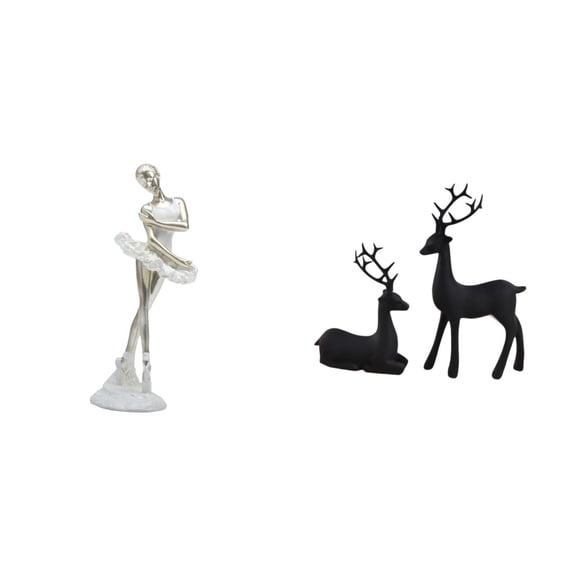 CoudarTitie Modern Dancing Girl and Black Deer Resin Figurine Art Sculpture Creative Desktop Ornament for Bedroom Living Room Office Entrance Study Balcony Gift