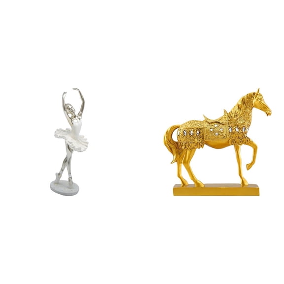 CoudarTitie Modern Dancing Girl and Horse Figurine Art Sculpture Creative Resin Animal Statue for Bedroom Office Fireplace Entrance Home Decor