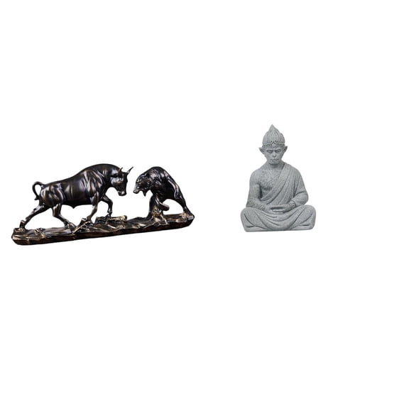CoudarTitie Modern Feng Shui Animal Sculpture Bull Bear Cow Cattle Monkey Buddha Statue Collectible Figurine Chinese Artwork for Desk Hotel Patio Backyard Birthdays Gifts