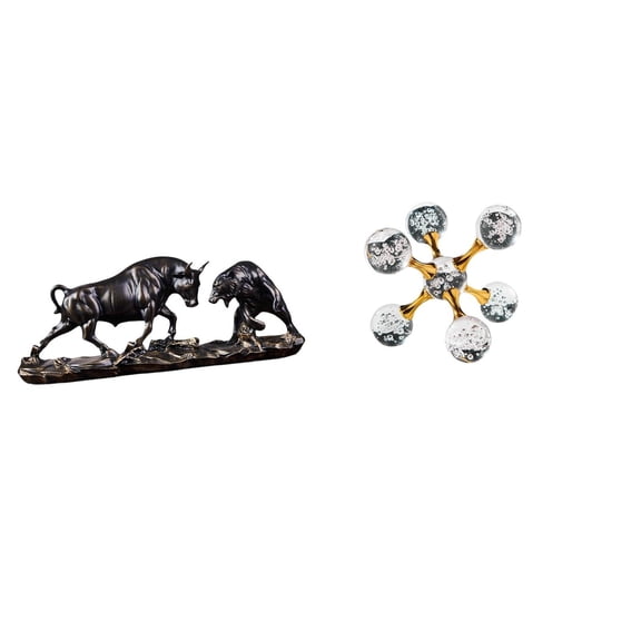 CoudarTitie Modern Feng Shui Bull and Bear Bubble Sphere Figurine Sculpture for Desk Office Shelf Living Room Home Decoration Birthdays Gifts