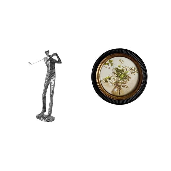 CoudarTitie Modern Golfing Figurine Sculpture with Antique Embossed Resin Frame Unique Golfer Decoration for Retro Home Bedroom and Farmhouse Display