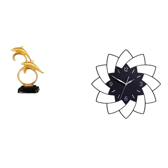 CoudarTitie Modern Lifelike Dolphin Figurine and Flower Shaped Acrylic Wall Clock Decorative Collectible for Home Office Bedroom Cafe Tabletop Decor