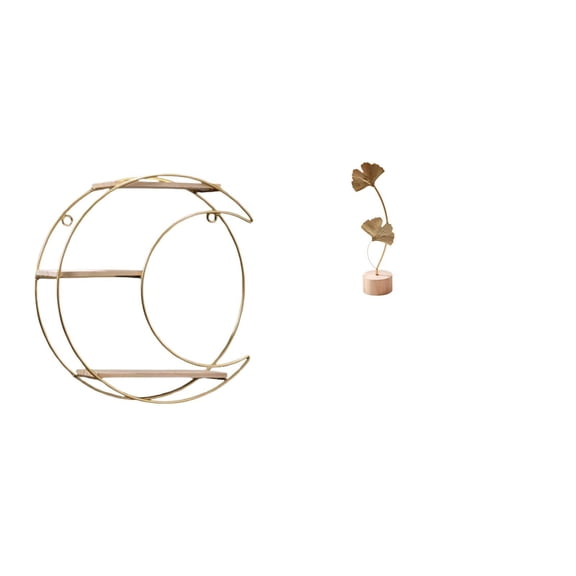 CoudarTitie Modern Multifunctional Metal Wall Shelf with Leaf Shaped Sculpture Abstract Nordic Creative Ornament for Collectibles Trophy Home Decor Space Saving