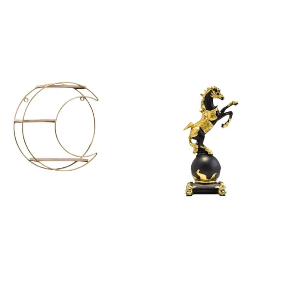 CoudarTitie Modern Multifunctional Wall Mounted Shelf with Horse Figurine Statue Collection for Living Room Bedroom Centerpiece and Decorative Display