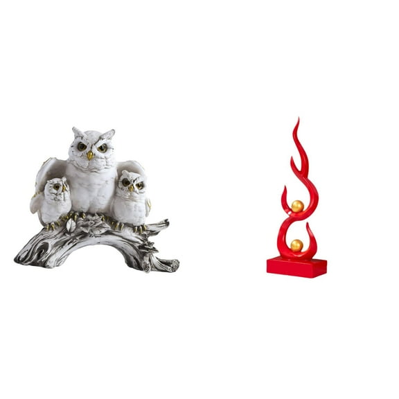 CoudarTitie Modern Owl Fire Sculpture Figurine Resin Tabletop Ornament Abstract Animal Statue for Living Room Office Cabinet Decor NightStand Patio