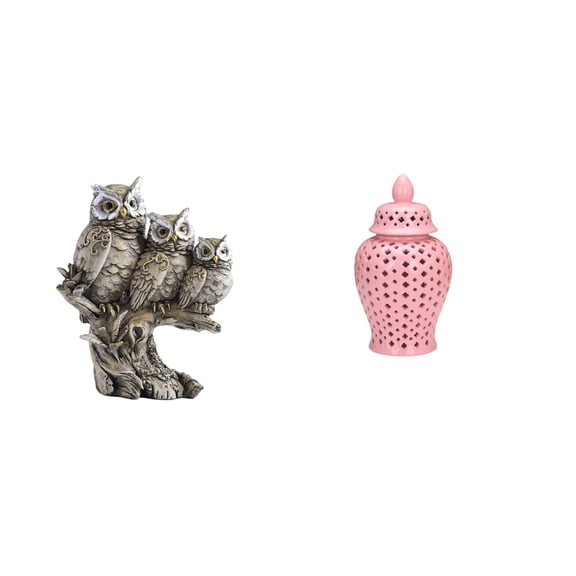 CoudarTitie Modern Owl Sculpture Porcelain Ginger Jar Tabletop Ornament Decorative Vase with Lid Floral Arrangement for Living Room Office Cabinet Decor Party Display