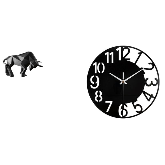 CoudarTitie Modern Resin Bull Figurine and Acrylic Wall Clock Decorative Sculpture for Office Home Entryway Tabletop Desk Shelf Hotel Bathroom