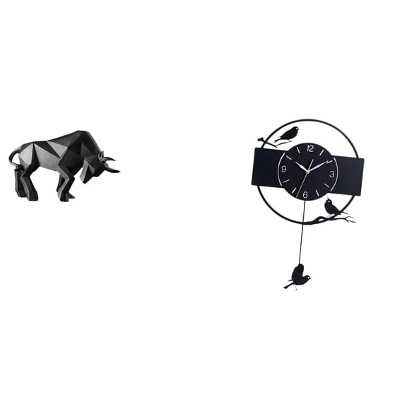 CoudarTitie Modern Resin Bull Sculpture and Minimalist Bird Wall Clock Abstract Figurine and Acrylic Decorative Hanging Clock for Entryway Tabletop Desk Shelf Office Study Living Room Kitchen