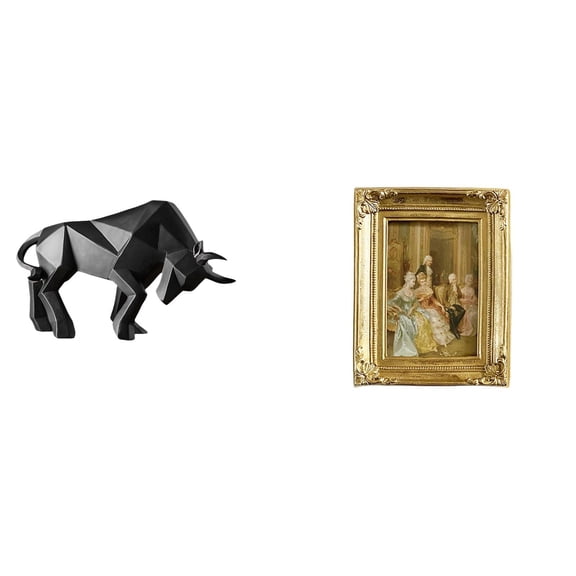 CoudarTitie Modern Resin Bull Sculpture and Photo Frame Card Display Holder Abstract Figurine Glass Front Picture Frame for Entryway Tabletop Desk Shelf Office Bedroom Farmhouse