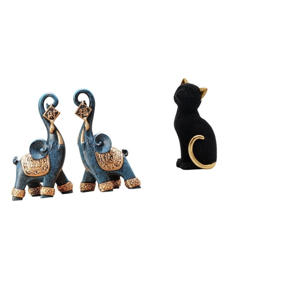 CoudarTitie Modern Resin Elephant and Cat Figurine Sculpture Ornament Art Craft Collectible for Desktop Shelf Home Office Entrance Bookshelf Living Room Bedroom Decoration Gifts
