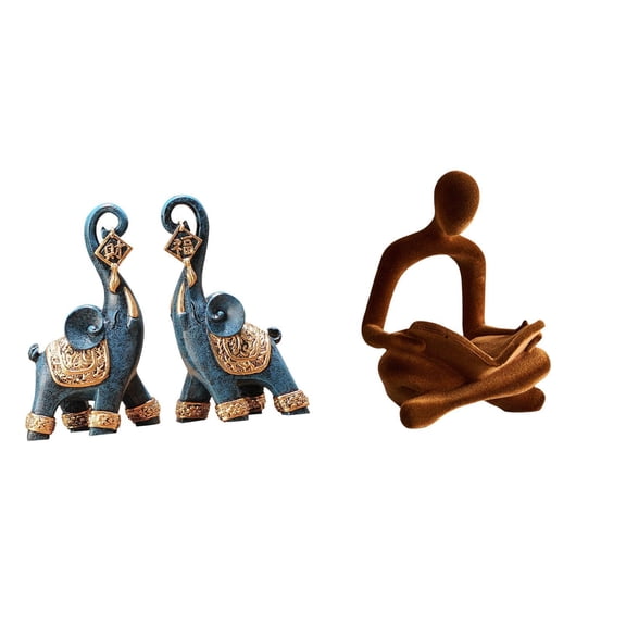 CoudarTitie Modern Resin Elephant Human Thinker Figurine Sculpture Ornament Art Craft Collectible Abstract Statue Decoration for Desktop Shelf Home Office Bar Wedding Gifts