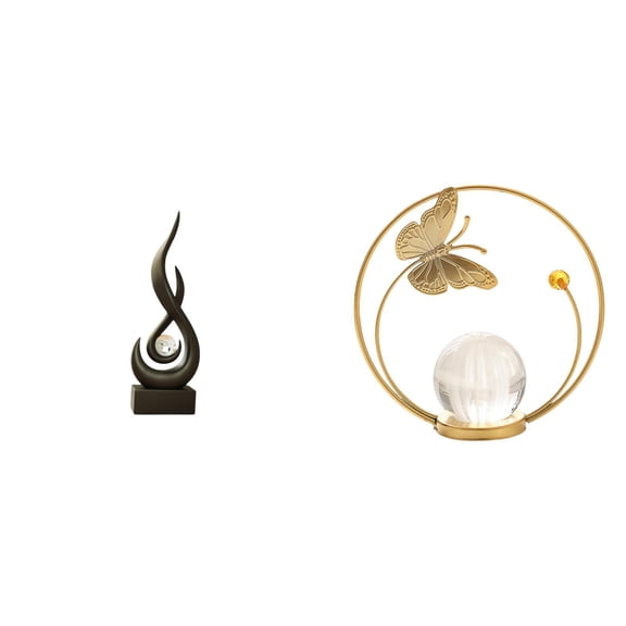 CoudarTitie Modern Resin Flame Crystal Ball Art Sculpture Desktop Ornament Figurine for Living Room Bedroom Office Hallway Cabinet Indoor Stand