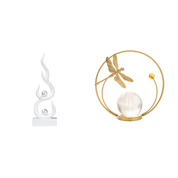CoudarTitie Modern Resin Flame Crystal Ball Sculpture Metal Figurine Desktop Ornament Unique Gift for Office Patio Bookshelf Hallway Fireplace Bedroom