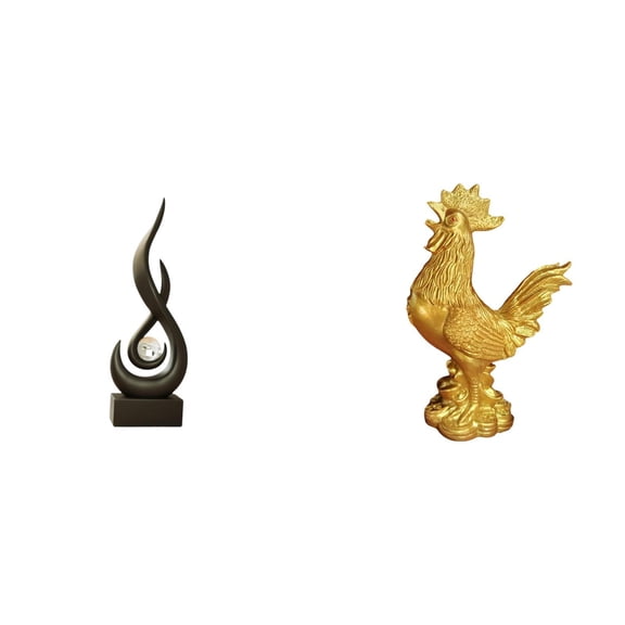 CoudarTitie Modern Resin Flame Rooster Sculpture Abstract Fire Chicken Figurine Feng Shui Art Ornament for Living Room Cabinet Home Decor