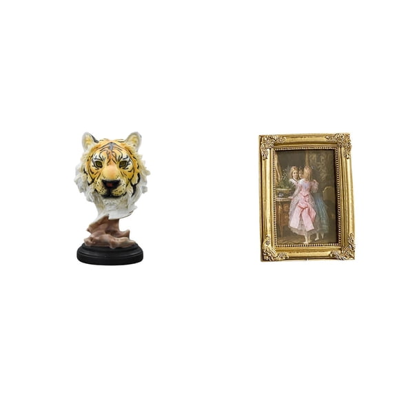 CoudarTitie Modern Resin Tiger Head Sculpture Photo Frame Animal Figurine Crafts for Desktop Tabletop Living Room Office Hallway Display Decor