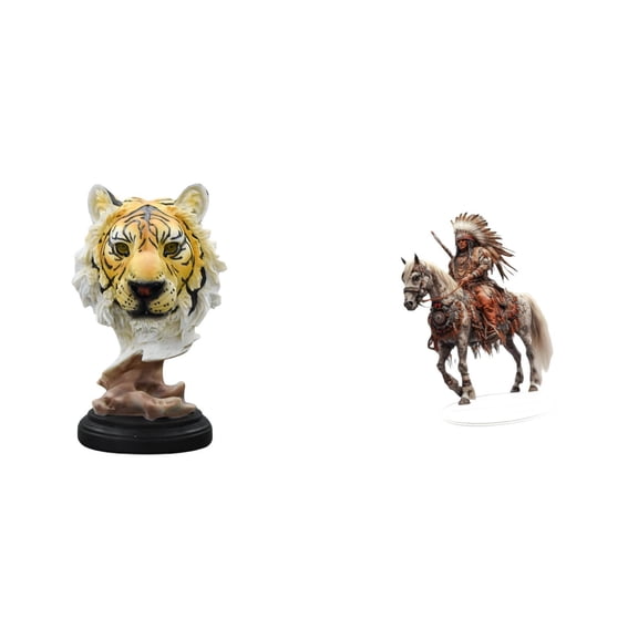 CoudarTitie Modern Tiger Knight Head Sculpture Acrylic Animal Figurine Crafts for Entrance Living Room Bookshelf Table Hallway Waterproof Home Decoration