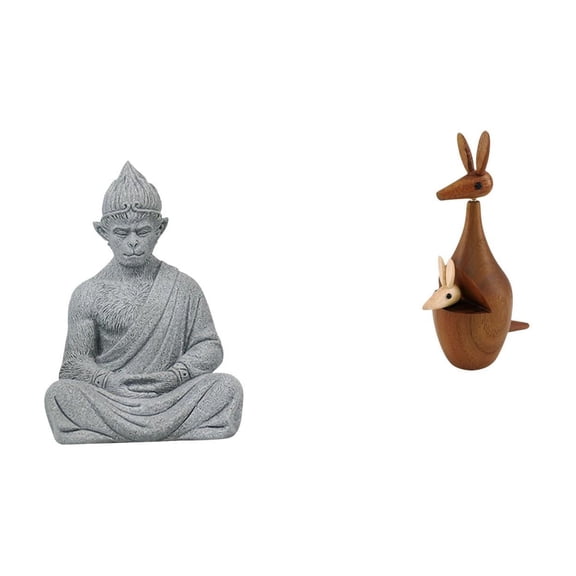 CoudarTitie Monkey Buddha Statue Figurine Sun Wukong Sculpture Animal Collectible Miniature Wood Decoration for Hotel Patio Bedroom Bookshelf