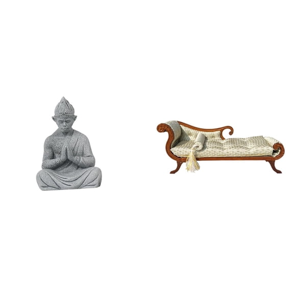 CoudarTitie Monkey Buddha Statue Miniature Sofa Model Wooden Sofa Bed Buddhist Collectible Figurine Sun Wukong Sculpture Mini Bench Chair Lounge Furniture Room