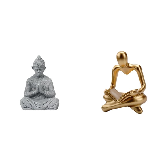 CoudarTitie Monkey Buddha Thinker Statue Figurine Creative Abstract Sculpture Collectible Miniature Sun Wukong Craft for Living Room Hotel Patio Backyard Decoration